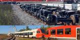 A collage of the arrival of the first Stadler FLIRT vehicle, October 2021.
