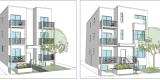Two illustrations of low rise apartment buildings