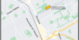 Une carte montrant l'emplacement de l'installation de maintenance et de stockage de Walkley sous la forme d'une boîte jaune sur une carte grise, à l'extrémité sud d'Albion road north.