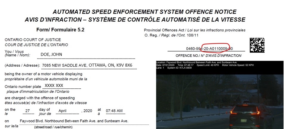 Automated speed enforcement ticket